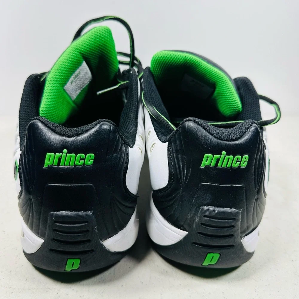 Prince Black, White, and Green Tennis Shoes 13 - Picture 4 of 7